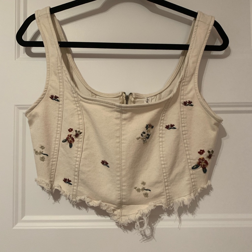 Embroidered Cream Crop Top